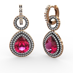 Rodolit garnet ve swarovski 8 ayar rose altın küpe