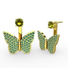 Mesa Kelebek Küpe - Peridot ve yeşil kuvars 14 ayar altın küpe #1dlebed