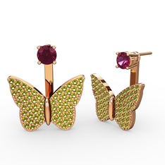 Rodolit garnet ve peridot 14 ayar rose altın küpe