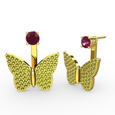 Mesa Kelebek Küpe - Rodolit garnet ve peridot 18 ayar altın küpe #sodgxo