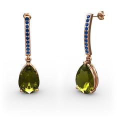 Peridot ve lab safir 18 ayar rose altın küpe
