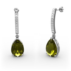 Merinda Damla Küpe - Peridot ve swarovski 8 ayar beyaz altın küpe #1cprvz