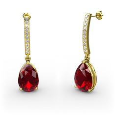 Merinda Damla Küpe - Garnet ve swarovski 8 ayar altın küpe #yg9r7h