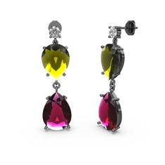 Lena Damla Küpe - Swarovski, rodolit garnet ve peridot 925 ayar siyah rodyum kaplama gümüş küpe #14ddckj