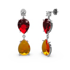 Lena Damla Küpe - Swarovski, sitrin ve garnet 925 ayar gümüş küpe #lfue4p