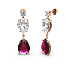 Lena Damla Küpe - Swarovski ve rodolit garnet 8 ayar rose altın küpe #sm8t5x