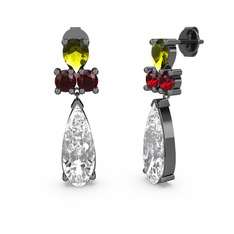 Şana Damla Küpe - Swarovski, peridot ve garnet 925 ayar siyah rodyum kaplama gümüş küpe #13vjtnr