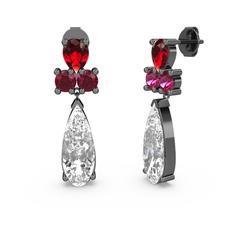 Şana Damla Küpe - Swarovski, garnet ve rodolit garnet 925 ayar siyah rodyum kaplama gümüş küpe #1brdez4