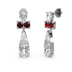 Beyaz zirkon, swarovski ve garnet 8 ayar beyaz altın küpe