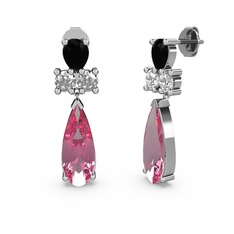 Şana Damla Küpe - Pembe kuvars, siyah zirkon ve swarovski 8 ayar beyaz altın küpe #kr4ay6