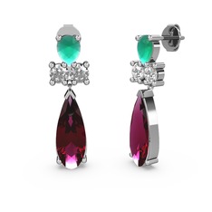 Şana Damla Küpe - Rodolit garnet, kök zümrüt ve swarovski 14 ayar beyaz altın küpe #m6vx8j