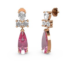 Şana Damla Küpe - Pembe kuvars, swarovski ve beyaz zirkon 8 ayar rose altın küpe #myq8zv