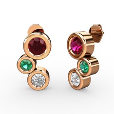 Swarovski, rodolit garnet ve yeşil kuvars 18 ayar rose altın küpe