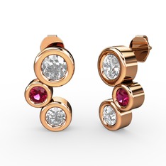 Swarovski ve rodolit garnet 8 ayar rose altın küpe