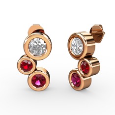 Vinda Küpe - Rodolit garnet, swarovski ve garnet 18 ayar rose altın küpe #hl0t81