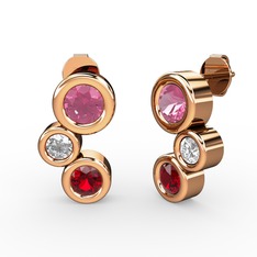 Garnet, pembe kuvars ve swarovski 925 ayar rose altın kaplama gümüş küpe