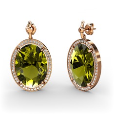 Peridot ve swarovski 925 ayar rose altın kaplama gümüş küpe