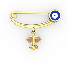 Uçaklı Yuvarlak Nazar İğne - 925 ayar altın kaplama gümüş nazar iğnesi (Lacivert mineli) #11qvf7o