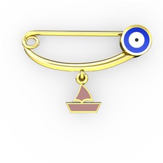 Yelkenli Yuvarlak Nazar İğnesi - 925 ayar altın kaplama gümüş nazar iğnesi (Lacivert mineli) #h6zv8r