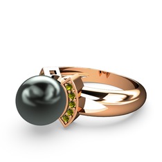 Lina İnci Yüzük - Siyah inci ve peridot 8 ayar rose altın yüzük #11kwrxk