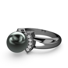 Lina İnci Yüzük - Siyah inci ve swarovski 925 ayar siyah rodyum kaplama gümüş yüzük #17xcm27