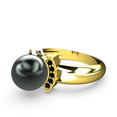 Lina İnci Yüzük - Siyah inci ve siyah zirkon 14 ayar altın yüzük #1qv5iui