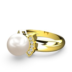 Lina İnci Yüzük - Inci ve beyaz zirkon 925 ayar altın kaplama gümüş yüzük #y4dk8n