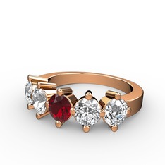 5 Taşlı Yüzük - Garnet, swarovski ve beyaz zirkon 925 ayar rose altın kaplama gümüş yüzük #15p5crb