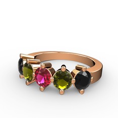 Rodolit garnet, peridot ve siyah zirkon 8 ayar rose altın yüzük