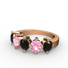 Siyah zirkon ve pembe kuvars 14 ayar rose altın yüzük