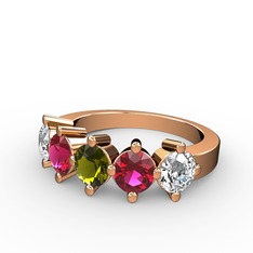 Peridot, rodolit garnet ve pırlanta 18 ayar rose altın yüzük (1.32 karat)