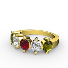 Garnet, pırlanta ve peridot 14 ayar altın yüzük (1.32 karat)