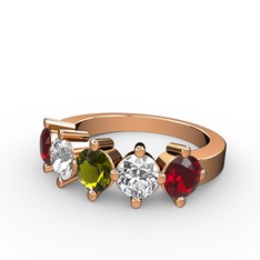 5 Taşlı Yüzük - Peridot, swarovski ve garnet 8 ayar rose altın yüzük #rmdpj6