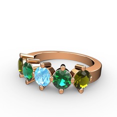 5 Taşlı Yüzük - Akuamarin, yeşil kuvars ve peridot 18 ayar rose altın yüzük #sqkl3x