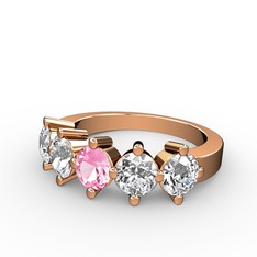 5 Taşlı Yüzük - Pembe kuvars, swarovski ve pırlanta 14 ayar rose altın yüzük (1.32 karat) #wg4h8h