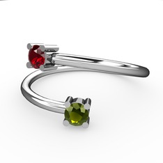 Garnet ve peridot 8 ayar beyaz altın yüzük