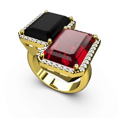 Siyah zirkon, garnet ve swarovski 18 ayar altın yüzük