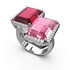 Avis Yüzük - Rodolit garnet, pembe kuvars ve swarovski 14 ayar beyaz altın yüzük #fpy15p