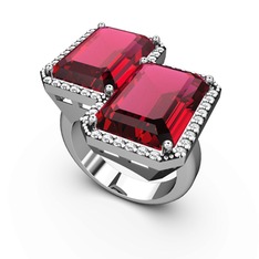 Rodolit garnet ve swarovski 14 ayar beyaz altın yüzük