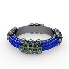 Delissa Yüzük - Yeşil kuvars 925 ayar siyah rodyum kaplama gümüş yüzük (Mavi mineli) #14rx0aa