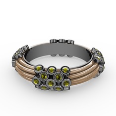 Peridot 925 ayar siyah rodyum kaplama gümüş yüzük (Ekru mineli)
