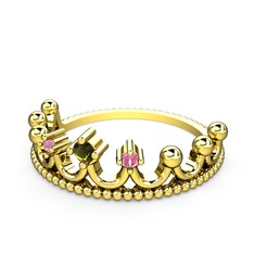 Kraliçe Taç Yüzük - Peridot ve pembe kuvars 18 ayar altın yüzük #473453