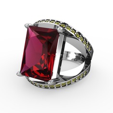 Rodolit garnet ve peridot 14 ayar beyaz altın yüzük