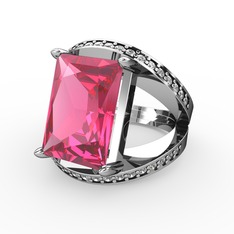 Pembe kuvars ve swarovski 18 ayar beyaz altın yüzük