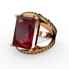 Garnet ve peridot 8 ayar rose altın yüzük