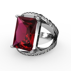 Rodolit garnet ve swarovski 18 ayar beyaz altın yüzük