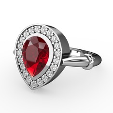 Garnet ve pırlanta 925 ayar gümüş yüzük (0.22 karat)