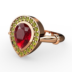 Garnet ve peridot 14 ayar rose altın yüzük