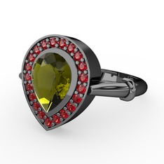 Peridot ve garnet 925 ayar siyah rodyum kaplama gümüş yüzük