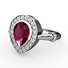 Rodolit garnet ve swarovski 18 ayar beyaz altın yüzük